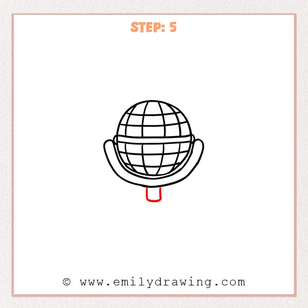 how to draw a cartoon microphone - A cartoon microphone head in a U-shaped cradle with a short rounded connector piece added beneath it.